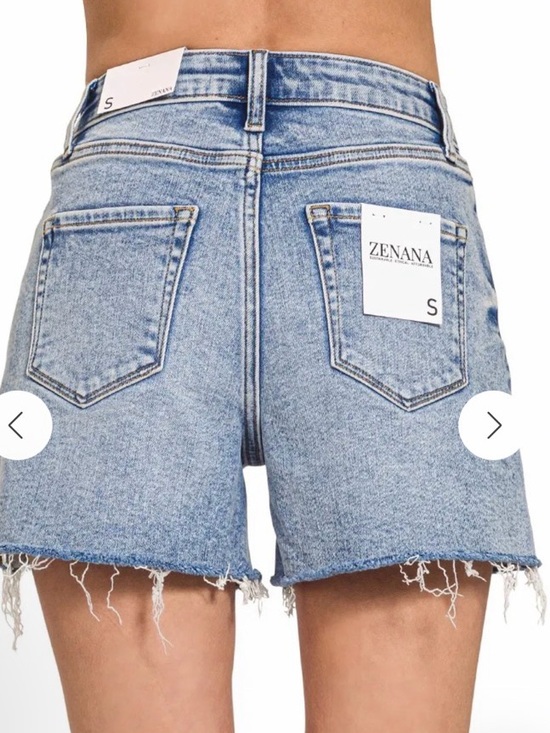 Zenana Outfitters Light Wash Distressed Denim Shorts - Picture 4 of 6
